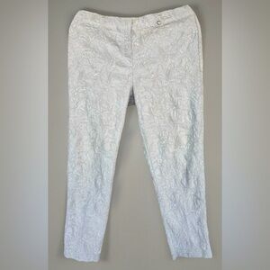 Robell Bella High Rise Pull On Slim Fit Beige Floral Jacquard Ankle Pant 14*